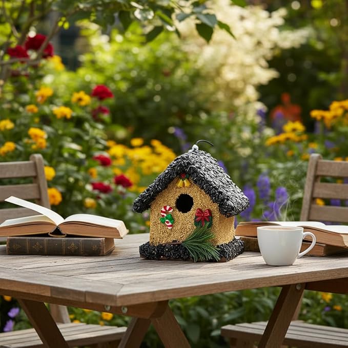 2026 Seeded Birdhouse, Wood Bird House Covered with Wild Birdfood, Water Proof Birdseeds Feeder for Outside Hanging, Birdseeded Bird House for Outdoor