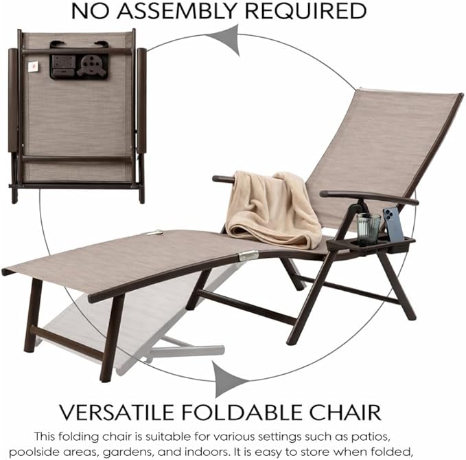 Kozyard Aluminum Outdoor Chaise Lounge Chair, Adjustable Reclining Patio Lounge with Drink Holder, Weather-Resistant Pool, Deck & Yard Recliner, Assemble-Free(2Pack, Beige)