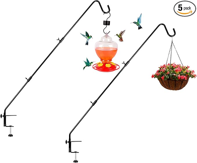 DAEHUI Deck Bird Feeder Hanger with 3in Clamp for Railing 41 Inch Bird Feeder Pole 360 Degree Swivel Plant Hooks for Hanging Baskets Wind Chime Lantern (2 Packs-3In Clamp Deck Hook)