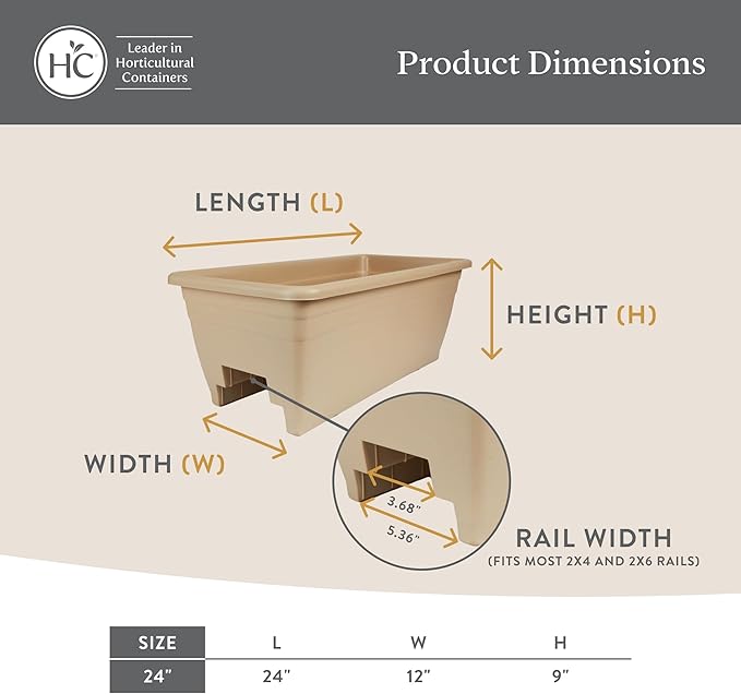The HC Companies 24 Inch Deck Rail Planter Box with Drainage Plug, Lightweight UV-Resistant Plastic Outdoor Planters for Wood Deck Rail, Flower Box for Garden, Patio, Balcony, and Fence, Chocolate