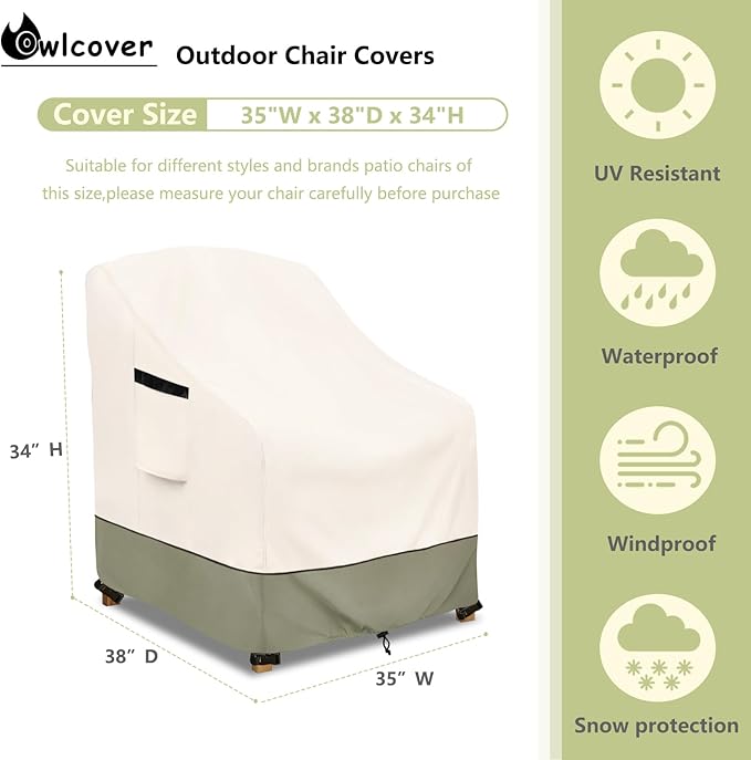 Outdoor Chair Covers 35"W x 38"D x 34"H,600D Heavy Duty Waterproof Patio Chair Cover,Outdoor Furniture Covers for Lawn/Garden Chiar