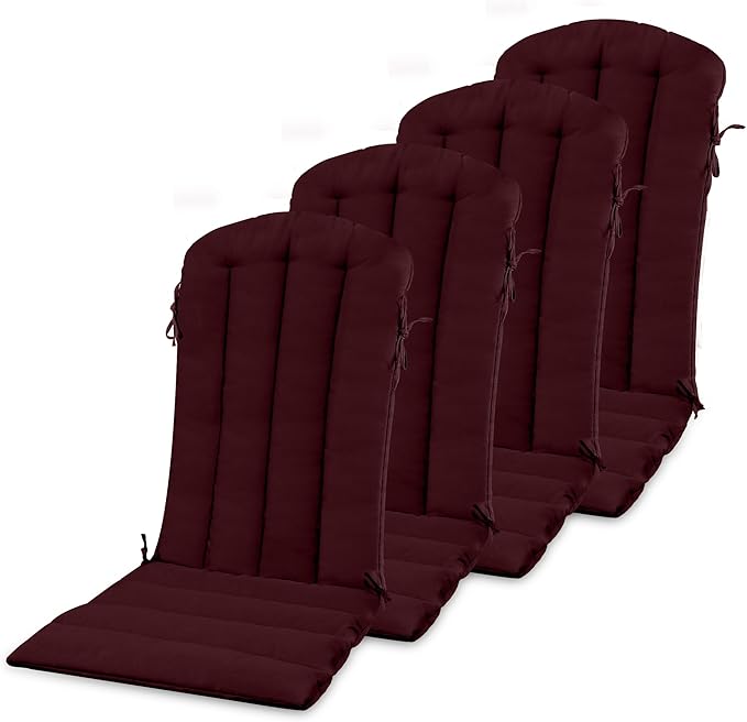 YEFU Adirondack Chair Cushion, Rocking Chair Cushions with Straps, Folding Patio Chair Pad for Indoor and Outdoor, 19.7x18.9x1.5 Inch, Burgundy, 4-Pack