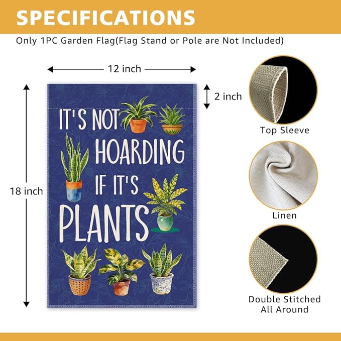 It's Not Hoarding If It's Plants Garden Flag, Funny Botanical Yard Sign for Outside, Spring Summer Lawn Porch Farmhouse Garden Decor, Nature Lovers Outdoor Banner, Native Gardener Gifts