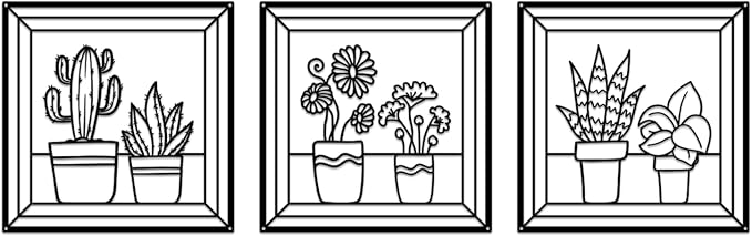 DUOOLN Metal Flowers Wall Art Decor,3Pcs Minimalism Flower in Vase Hanging Iron Hanging Picture, Modern Plant Potted Wall Sculpture Sign,Home Bedroom Bathroom Outdoor Indoor Kitchen Decoration-Black