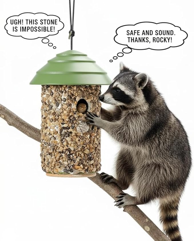 Outdoor Wren Bird House with River Pebble Composite Roof – Decorative Wooden Nesting Box for Wrens, Finches & Small Songbirds – Weather-Resistant Hanging Backyard Habitat, 10 Years (Green)