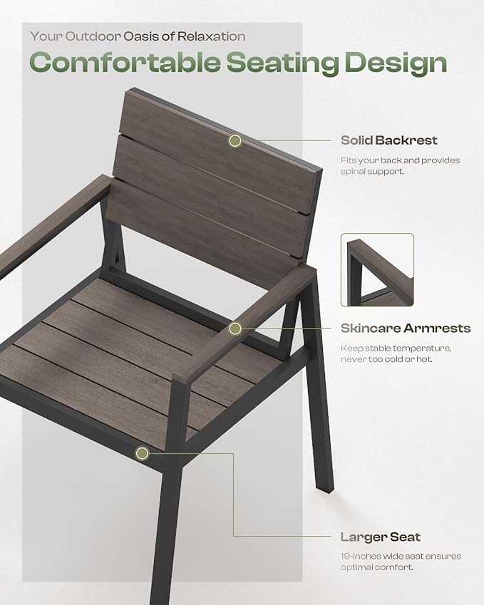 Outdoor Patio Dining Chairs Set of 2, 350LBS Capacity Aluminum Patio Dining Chairs with Armrests, Weather-Resistant for Lawn, Garden, Yard, Poolside and Indoor Use (Charcoal)
