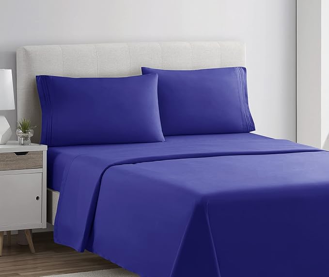 Clara Clark Bed Sheets, Premier 1800 Series 4 Piece Bed Sheet Set, Deep Pocket, Wrinkle, Fade, Stain Resistant, Luxury Soft Bedding Sheets & Pillowcases, Queen, Royal Blue