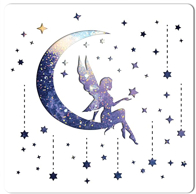 GORGECRAFT Moon Goddess Logo Stencil Reusable Star Wall Painting Template Large 11.8x11.8 Inch DIY Home Signs for Painting on Wood, Scrapbook, Wall, Floor Airbrush Painting Drawing