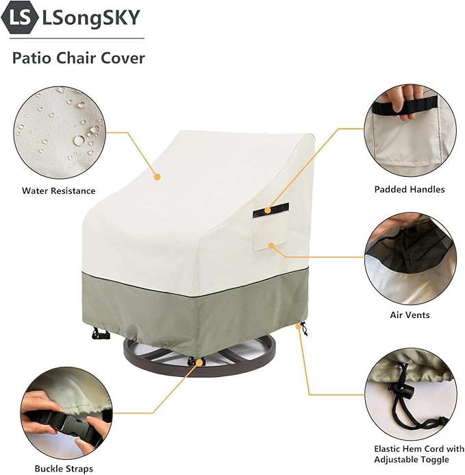 Outdoor Swivel Lounge Chair Cover 2 Pack,(35 W x 37 D x 38.5 H inches)100% Waterproof Heavy Duty Outdoor Chair Covers,Patio Furniture Cover for Swivel Patio Chair,Beige
