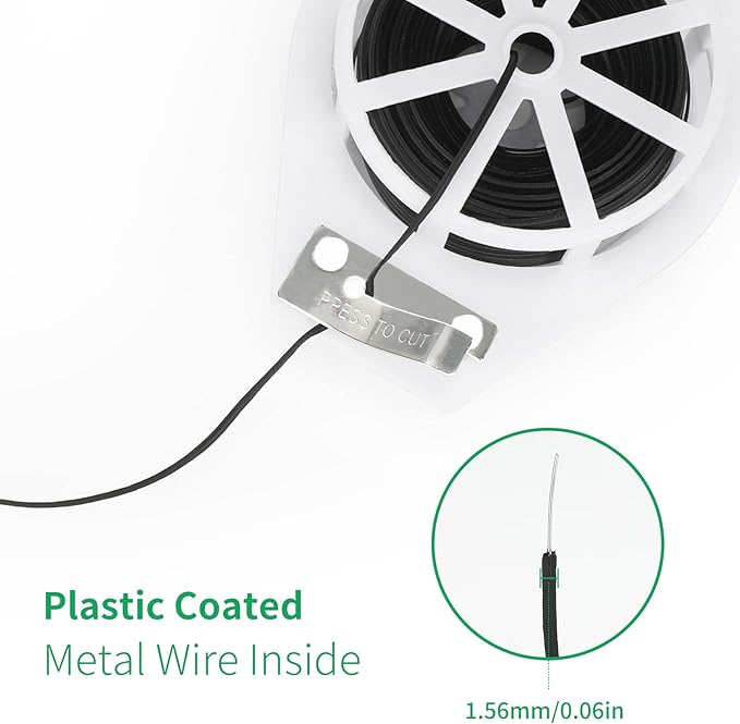 KINGLAKE 328 Feet Sturdy Plastic Garden Plant Twist Tie Multi-Use for Secure Vines,Plants Black