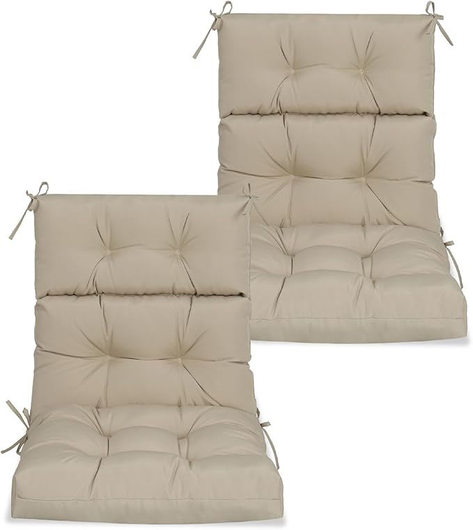 High Back Chair Cushions Set of 2, Adirondack Chair Cushion with Waterproof, Rocking Chair Cushion for Outdoor Patio, Garden Porch 45”x 22”x 4 (2, Khaki B)