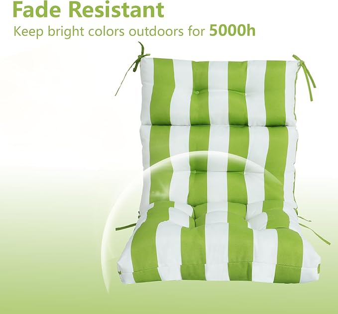 High Back Chair Cushions Set of 2, Adirondack Chair Cushion with Waterproof, Rocking Chair Cushion for Outdoor Patio, Garden Porch 45”x 22”x 4 (2, Green White B)