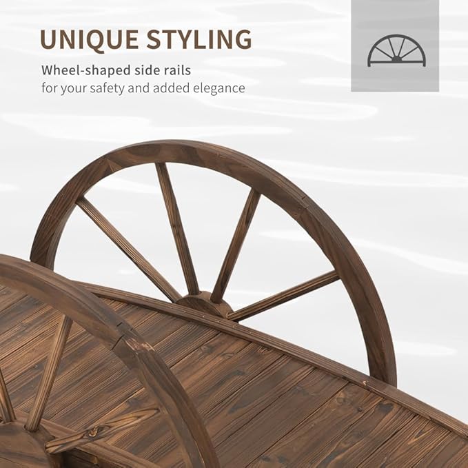 Wooden Garden Bridge for Outdoor Use - 3.3ft Arched Footbridge with Half-Wheel Railings and Weather-Resistant Fir Wood Construction