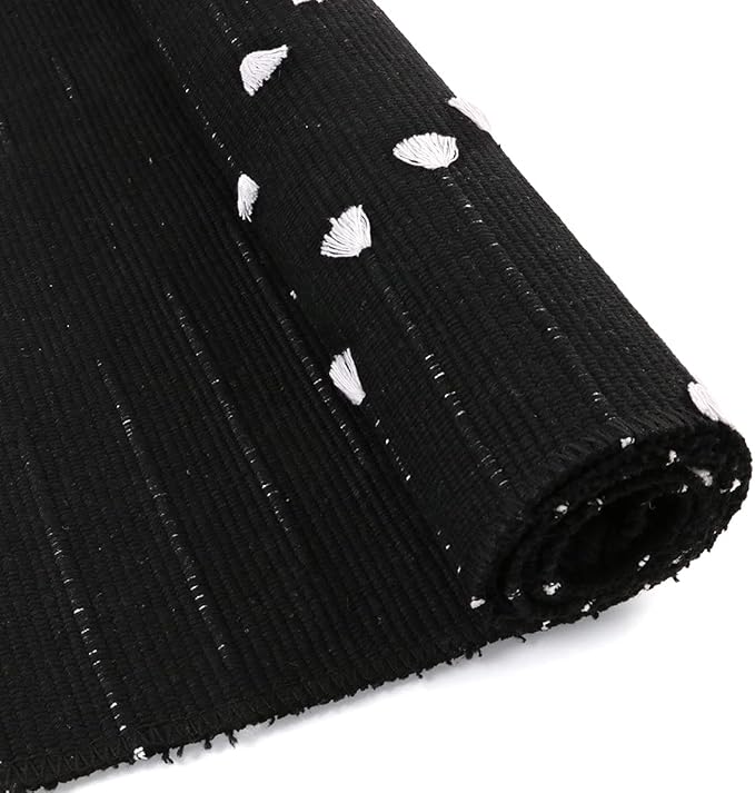 LIVEBOX Black Runner Rug for Kitchen, 2x8 Boho Washable Rug Runner for Hallway,Moroccan Cotton Long Entryway Area Rug Indoor Carpet for Bedroom Laundry Doorway Entry