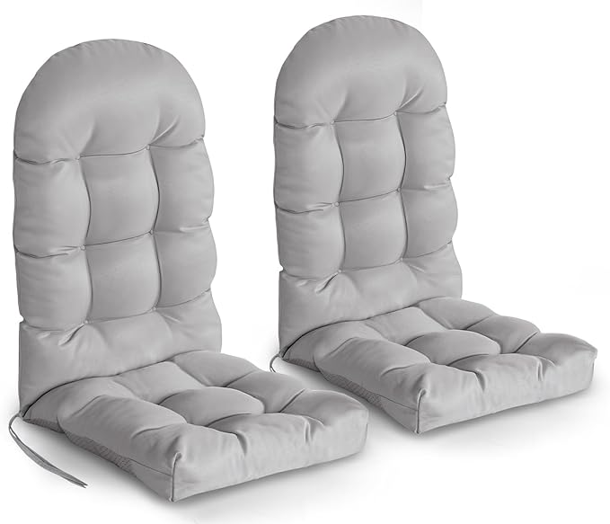 GREENVINES Adirondack-Chair-Cushions-Set-of-2 | Polyester | Waterproof | Outdoor High Back Rocking Chairs Cushion | Seat with Ties | Non-Slip | Thickened Pad for Patio | 44.5" x 17.3" x 4.1" | Gray