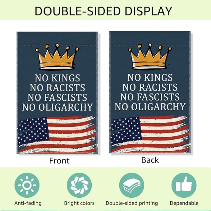 RZHV No Kings Double-Sided Garden Flag for Outdoor House Yard Sign Garden Decor Parade, Inclusive Equality Diversification Outdoor Banner, Politica Social Justice Yard Sign