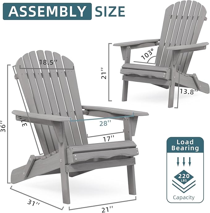 Wooden Folding Adirondack Chair Set of 6, Pre-Assembled BackRest Wood Lounge Chair for Outdoor Patio Garden Lawn Backyard Deck Pool Beach Firepit