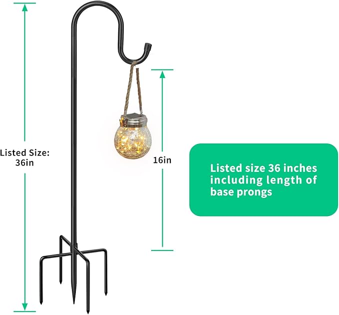 Adjustable Shepherds Hooks - 36Inches, 5Prong Base - Stand Pole for Humming Bird Feeder & Hanging Solar Lights - Mason Jar - Outdoor Garden Wedding Decor (2pcs)