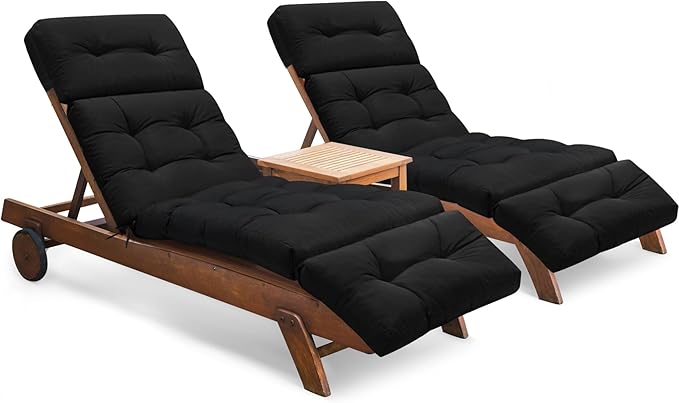 Chaise Lounge Cushions Outdoor Set of 2, 74.4 x 22 x 4.7 Inches Thickened Lounge Chair Cushions Waterproof for Outdoor Furniture with Ties, Non-Slip Patio Pool Chaise Lounge Cushions, Black