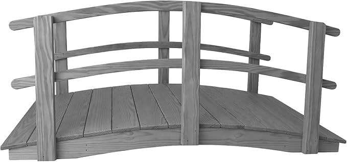 6 FT Grey Amish Made Garden Bridge with Double Rails for Walkway, Backyard Pond & Landscaping, Outdoor Wooden Footbridge for Koi Pond, Japanese Style Decorative Bridge, Made in USA