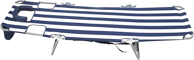 Ostrich Beach Lounge Chair, Folding & Reclining Outdoor Chaise Lounger, Navy/White Striped - Portable Adjustable Recliner Chairs for Lawn, Pool, Patio, Garden, and Yard
