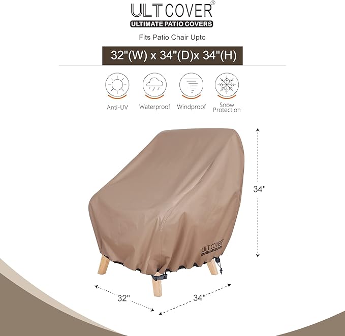 ULTCOVER Waterproof Patio Chair Cover – Outdoor Lounge Deep Seat Single Lawn Chair Cover 4 Pack Fits Up to 32W x 34D x 34H inches