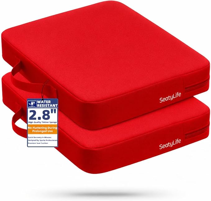 Premium Stadium Seat Cushions for Bleachers – Extra Thick for Long Sitting Hours, Waterproof 2-Pack Bleacher Cushions, Portable, Lightweight Stadium Seat Pads, Suitable for Outdoor Use (Red)