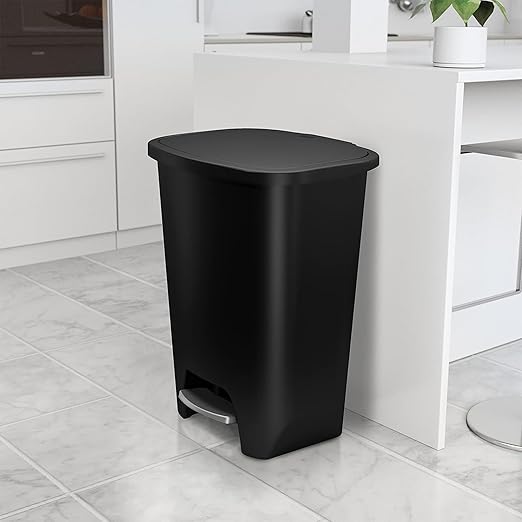 Glad 20 Gallon Trash Can - Plastic Kitchen Waste Bin with Odor Protection of Lid - Hands Free with Step On Foot Pedal and Garbage Bag Rings, Black