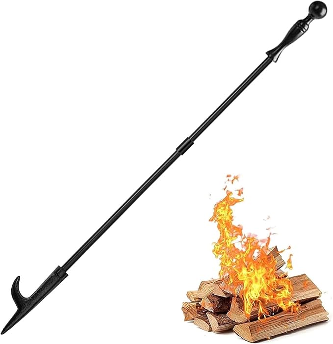 Amagabeli 32 Inch Fire Poker for Fire Pit Fireplace Poker Wrought Iron for Indoor Outdoor Steel Poker Stick Campfire Rust Resistant Tool for Bonfires Camping BBQ Wood Stove Black