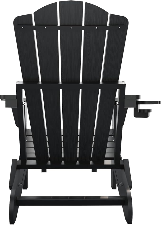 Folding Adjustable Adirondack Chairs with Ottoman & 1 Cup Holders, HDEP Multifunctional Adirondack Chair with Footrest,Black