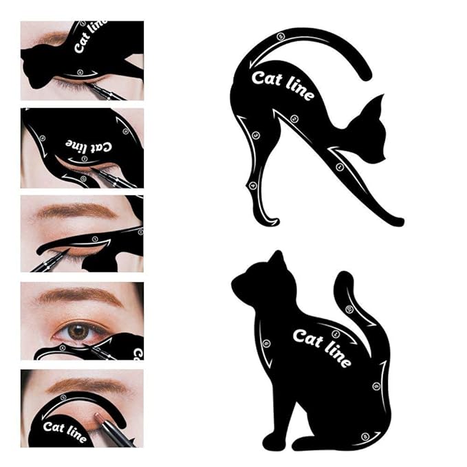 Cat Line Eyeliner Stencil, Smoky Eyeshadow Applicators Template Plate, Professional Multifunction Black Cat Shape Eye liner & Eye Shadow Guide Template (PVC Material) (1)