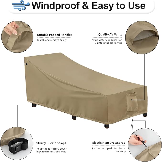 OutdoorLines Outdoor Waterproof Patio Chaise Lounge Chair Cover - UV Resistant Lounger Covers Heavy Duty Weatherproof Patio Sofa Furniture Covers, 2 Packs, 78Wx35.5Dx33H Inches, Camel