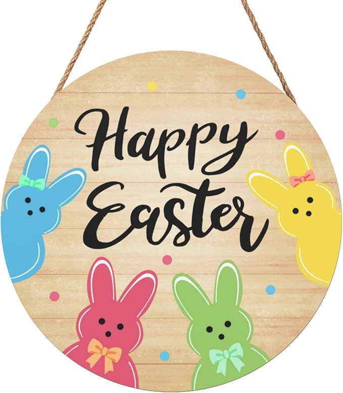 Easter Bunny Door Sign for Home Decorations Happy Easter Rabbit Door Hanger Wooden Hanging Holiday Wall Porch Outdoor Signs