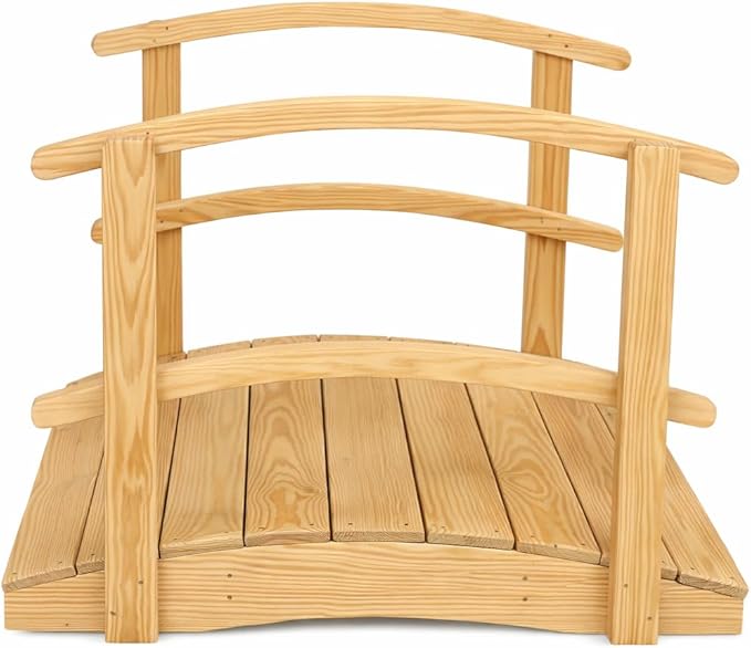 4 FT Natural Amish Made Garden Bridge with Double Rails for Walkway, Backyard Pond & Landscaping, Outdoor Wooden Footbridge for Koi Pond, Japanese Style Decorative Bridge, Made in USA
