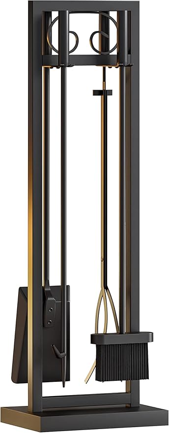 Kingson 5-Piece Fireplace Tool Set – 30.5" Black Scroll Design Heavy Duty Fireplace Accessories for Indoor & Outdoor Wood-Burning Fireplaces, Fire Pit Tools