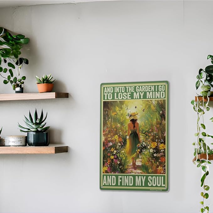 Funny Garden Sign – And Into the Garden I Go | 12x8″ Vintage Metal Sign for Outdoor Decor - Inspirational Gardening Gift for Women & Plant Lovers, 2488