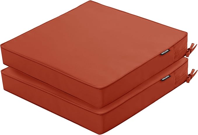 Outdoor Chair Cushions 22 x 22 Inch Waterproof Patio Chair Cushions with Tie 5 Year Color Fastness Thick Outdoor Seat Cushion for Garden Lawn Patio Furniture Rust Set of 2