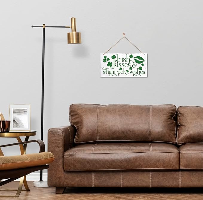 Funny St. Patrick's Day Wood Art, Irish Kisses & Shamrock Wishes Printed Wall Art, Home Sign, Hanging Door Decor