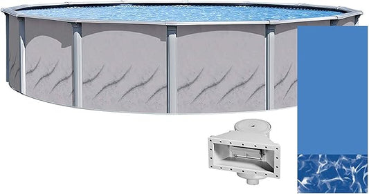 Lake Effect Pools 'Galeria' 24' Foot Round Above Ground Swimming Pool | 52" Inch Height | Swirl Bottom Overlap Liner and Widemouth Skimmer Bundle | Resin Protected Steel-Sided Walls
