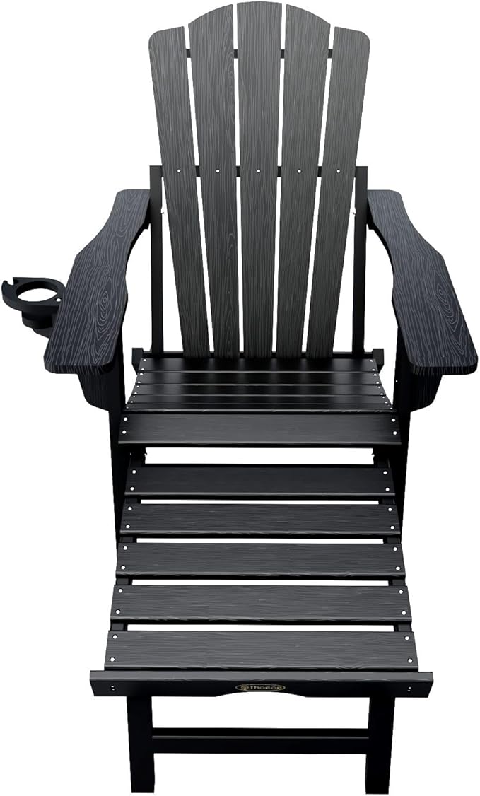 Folding Adjustable Adirondack Chairs with Ottoman & 1 Cup Holders, HDEP Multifunctional Adirondack Chair with Footrest,Black