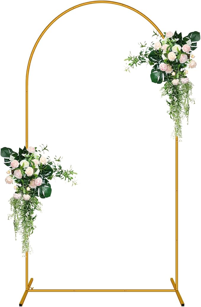 6.6 FT Arch Backdrop Stand, Balloon Arch Stand with Base, Metal Arch Stand, Gold Baby Shower Backdrop Arch, Wedding Arch Frame