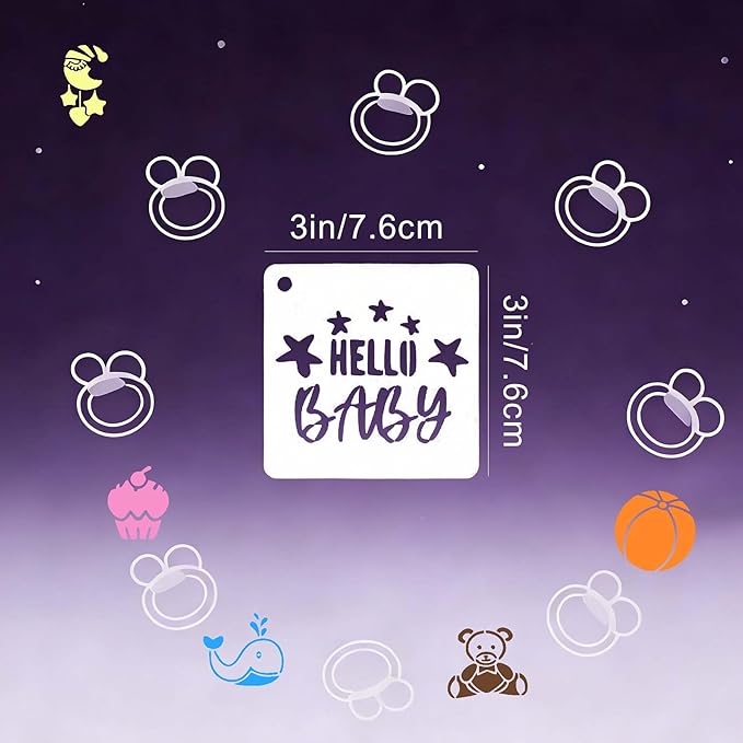 56 Pcs Baby Shower Stencils, 3x3in Reusable Small Onesie Stencils Bodysuit Bib Shirts Cakes Stencil, Cute Baby Stencil Onesies Templates for Painting on Wood Wall Fabrics DIY Home Decors Arts Crafts