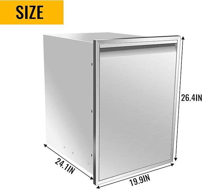 Built-in Double Trash Drawer 19" W x 27" H x 16" D Pull-Out Tray Outdoor Kitchen Stainless Steel Trash Drawer Storage Two Trash Bins for BBQ Island Grill Station