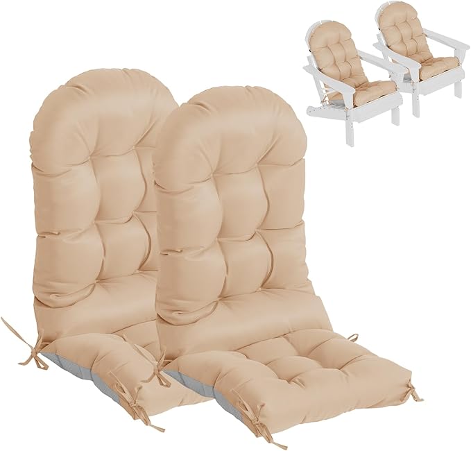 Adirondack Chair Cushions Set of 2, Thick High Back Rocking Chair Cushion 47x19.6x4 Inch, Folding Patio Pads with Ties, Waterproof & Fade-Resistant Seat Pads Indoor/Outdoor (Khaki, 2)