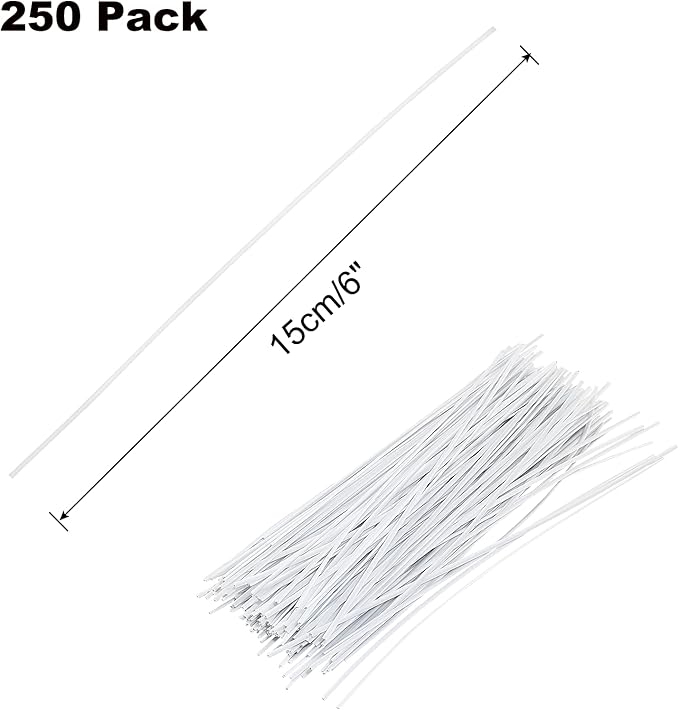 Piutouyar White Metallic Twist Ties 6 Inch / 150mm, Twist Ties with Rugged Metal Innercores, Reusable Fastening for Cable Organize(250Pcs)