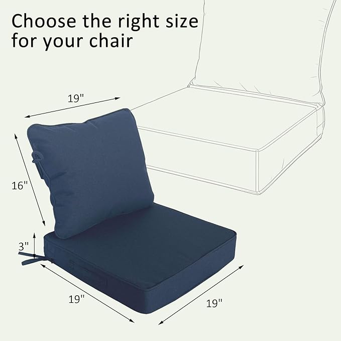 COZYVIDA 19"x19" Outdoor Universal Cushion Set of 1, Patio Cushions with Handles & Ties, Water-Proof Stain-Resistant UV-Resistant 1000+ Hrs,High Resilience Foam with YKK Zippers,Navy Blue-TPU