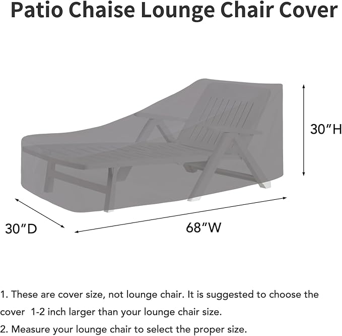 Easy-Going Waterproof Patio Lounge Chair Cover UV Resistant Outdoor Chaise Lounge Covers with Tape Sealed Seam(2 Pack-68Wx30Dx30H inch, Grey)