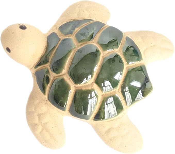 Ceramic Sea Turtle Figurine, White and Green, Ocean Theme Garden Decor, 3.2 x 3.2 x 1.8 inches (Emerald Green)