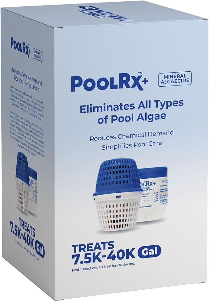 PoolRx+ Mineral Algaecide Unit + Booster Combo, Treats 7.5K-40K gallons for up to 6 Months, New Formula with Silver.