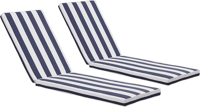 Only choice 2 Pcs Set Outdoor Lounge Chair Cushions Patio Chaise Lounge Replacement Cushions Furniture Seat Cushions (Blue+White Stripes-2 pcs)